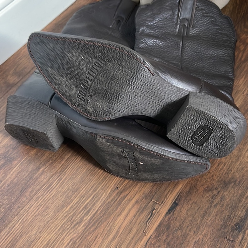 Dark Brown Leather Cowboy Boots - Picture 7 of 9